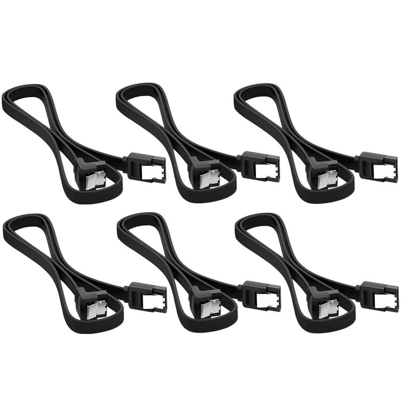 AYECEHI 6 Pack 90 Degree Right Angle SATA III 6.0 Gbps Cable with Locking Latch - Black, 12 Inches for HDD, SSD, CD Drive, Writer - Image 1
